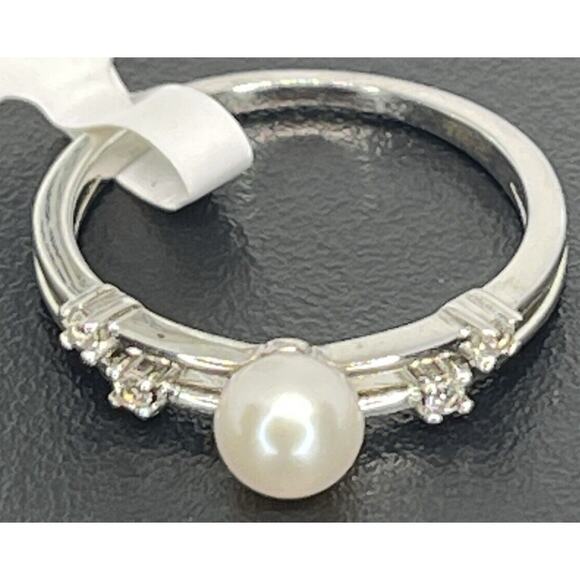 Sterling Silver Pearl(5mm) Lab Sapphire Ring Stunning Luxury Chic (Size 7) NEW - Picture 6 of 16